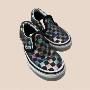Vans Kids Iridescent Checkered Slip On Shoes Size 11